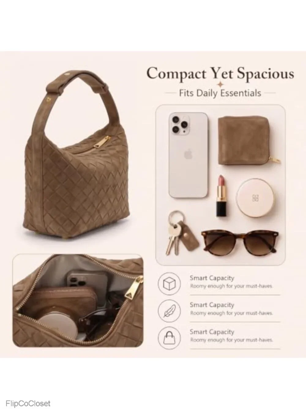 Woven Faux Suede Hobo Shoulder Bag Vegan Leather Women Handbag